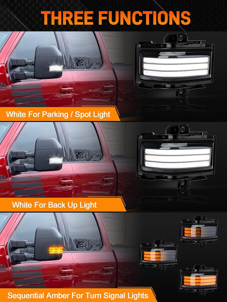 2017-2026+ Ford Super Duty F250 Smoked White Amber LED Mirror Lights - AutoLEDTech.com