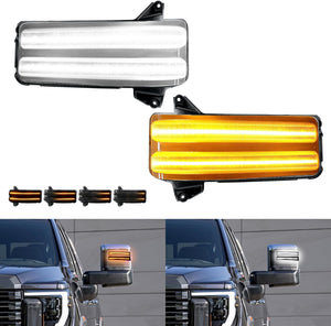 2020-2026+ GMC Chevy Sierra Silverado Smoked Switchback LED Mirror Lights - AutoLEDTech.com