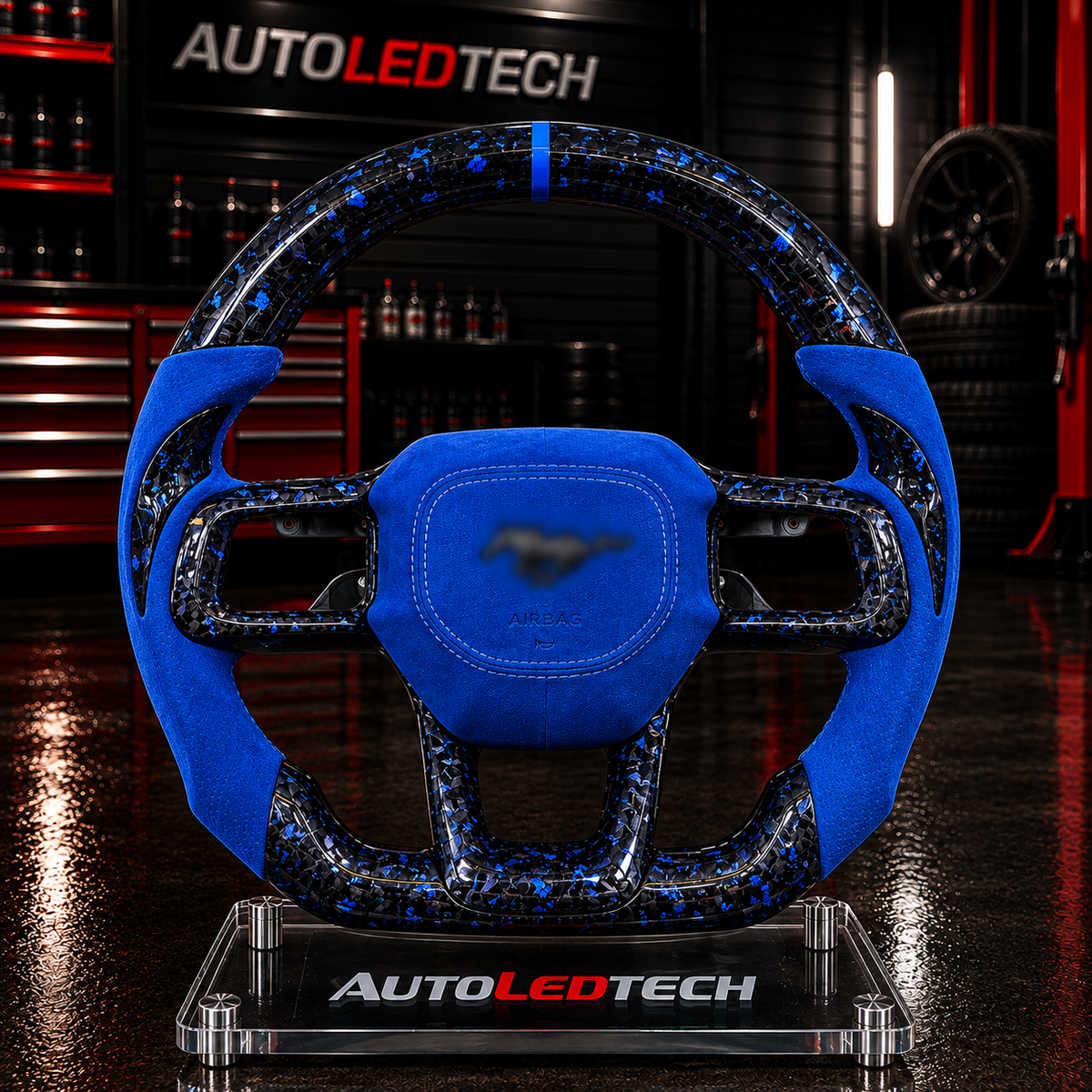 2024-2027+ Ford Mustang Custom Carbon Fiber LED Steering Wheel - AutoLEDTech.com