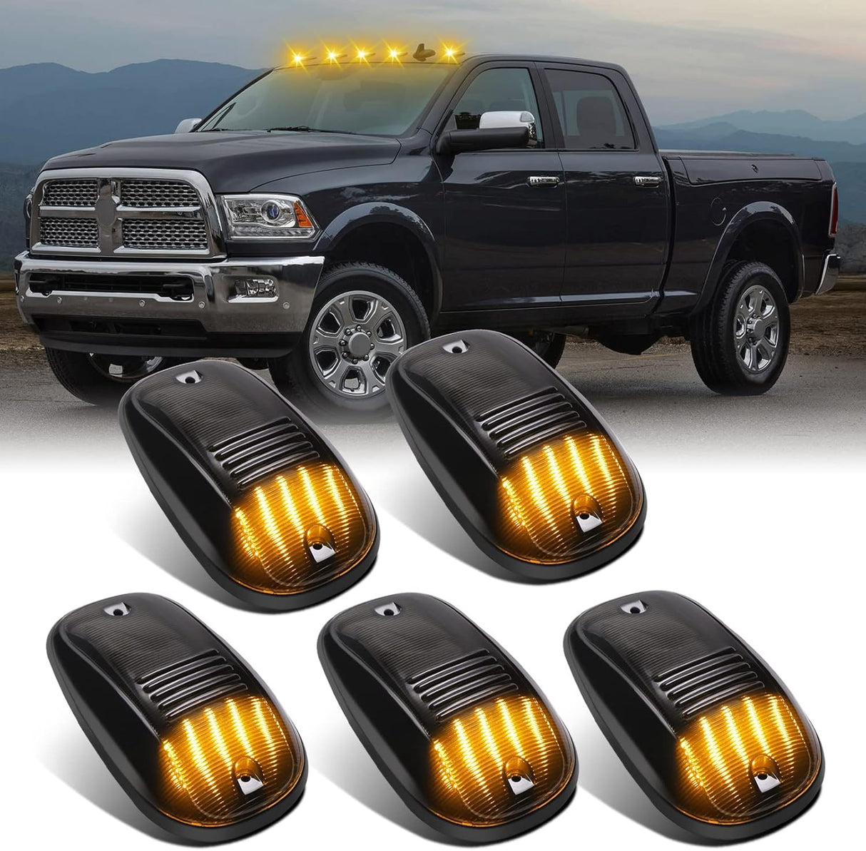 2003-2018 Dodge Ram HD Smoked Clear White Amber LED Roof Cab Lights