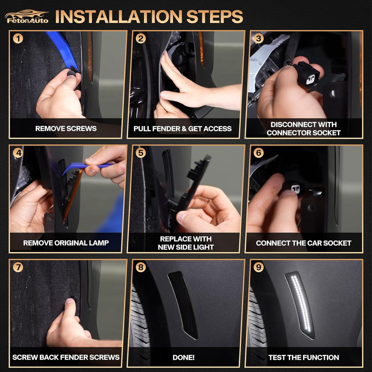 2024+ Ford Mustang S650 SCANNING White LED Smoked Side Marker Lights