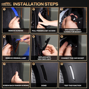 2024+ Ford Mustang S650 SCANNING White LED Smoked Side Marker Lights