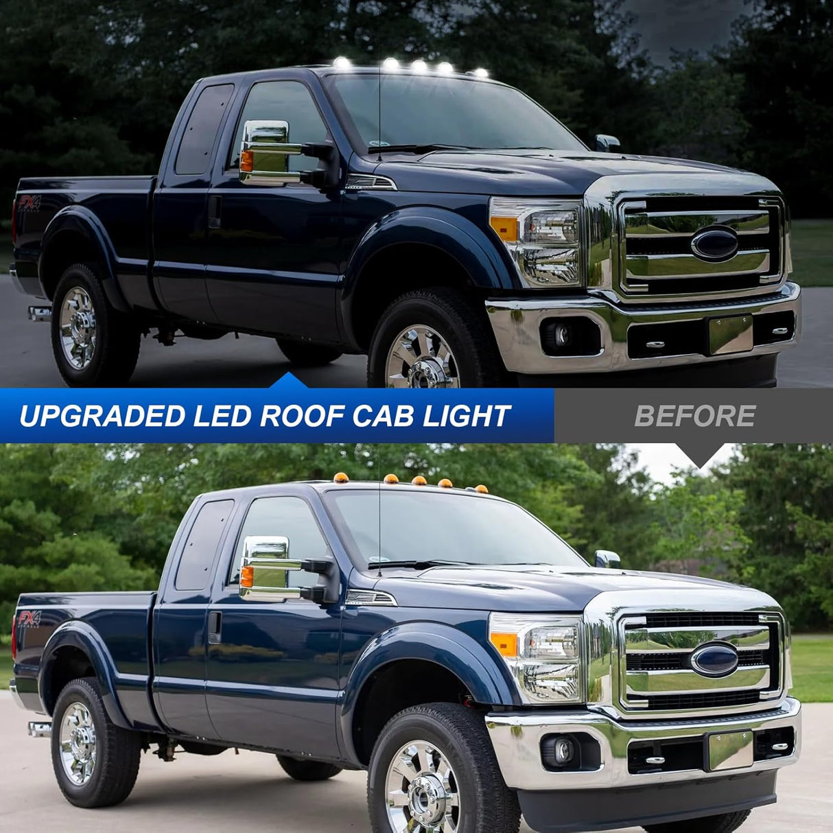 1999-2016 Ford F250 Super Duty Clear Smoked White Amber LED Roof Cab Lights