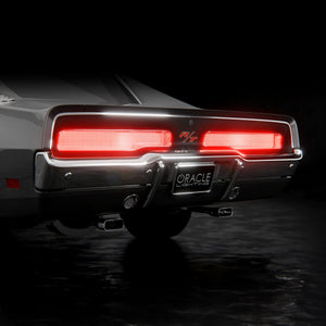 1970 Dodge Charger rear with ORACLE full sequential LED tail lights illuminated