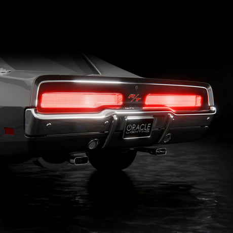 1970 Dodge Charger rear with ORACLE full sequential LED tail lights illuminated