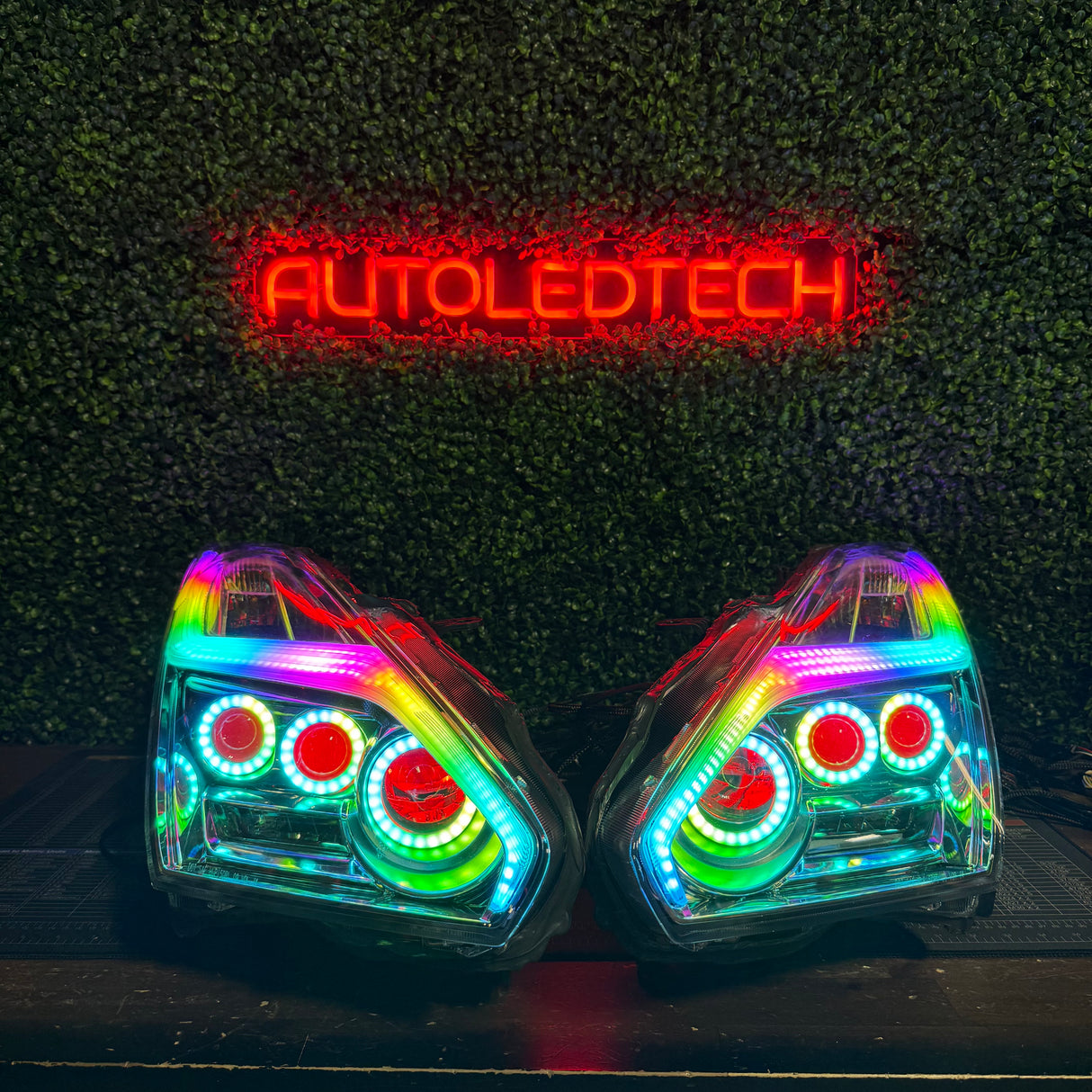 2009-2024 Nissan GTR R35 RGBW Flow Series LED DRL Halo Headlights - AutoLEDTech.com