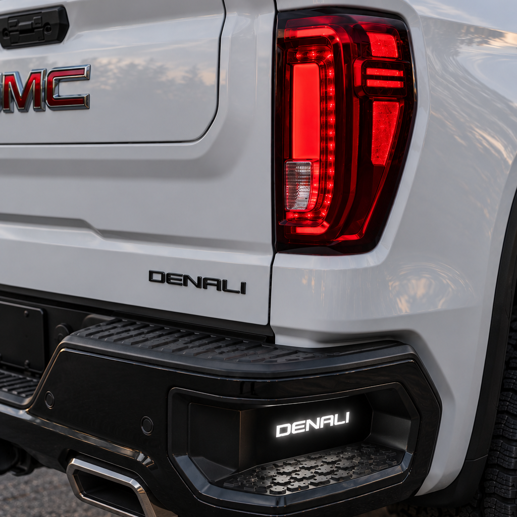 2019-2027+ GMC/Chevy 1500 Illuminated Rear Bumper Corner Step Inserts (Silverado/ Sierra) - AutoLEDTech.com
