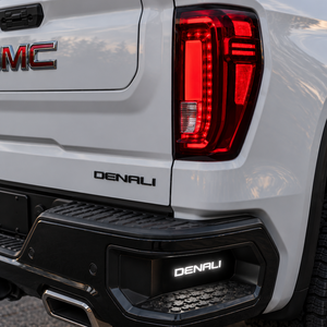 2019-2027+ GMC/Chevy 1500 Illuminated Rear Bumper Corner Step Inserts (Silverado/ Sierra) - AutoLEDTech.com