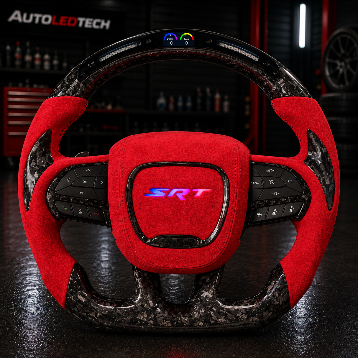 2015-2023 Dodge Charger Challenger Custom Carbon Fiber LED Steering Wheel - AutoLEDTech.com