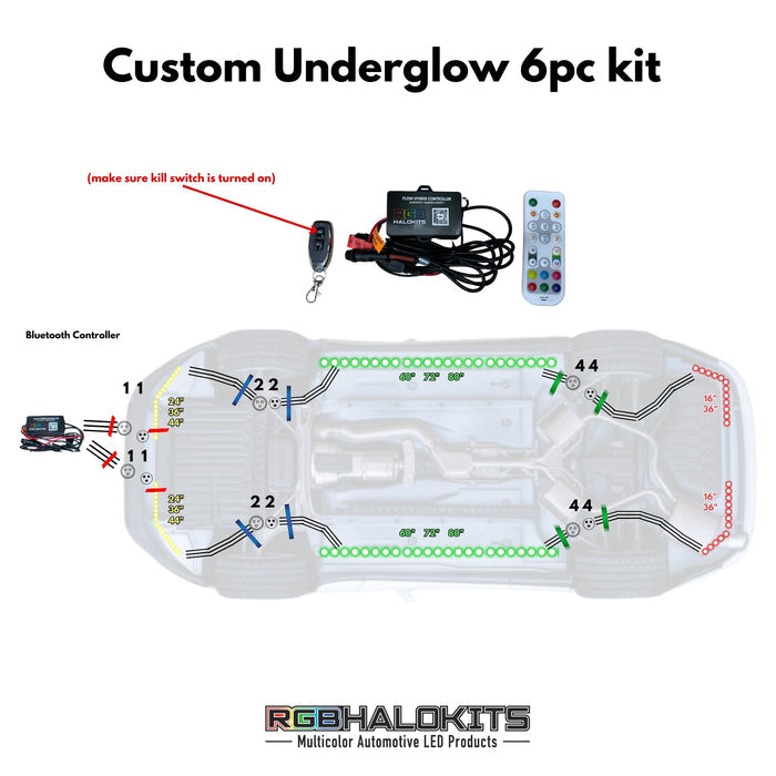 CUSTOM LENGTH 6-Piece Flexible Flow Series LED Underbody Lights Kit - AutoLEDTech.com