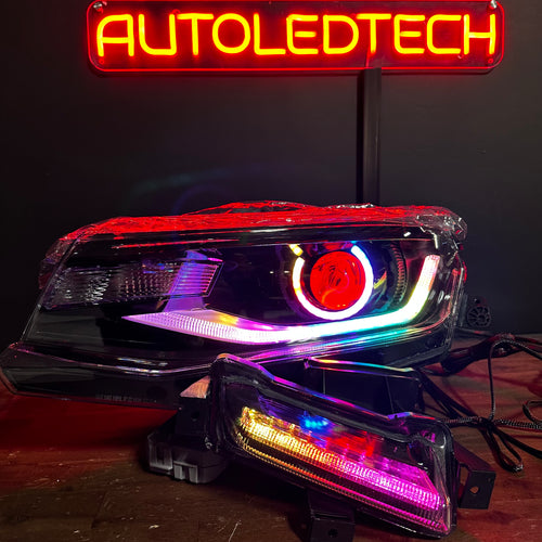 2016-2024 Chevrolet Camaro RGBW Flow Series LED DRL Prebuilt Halo Headlights