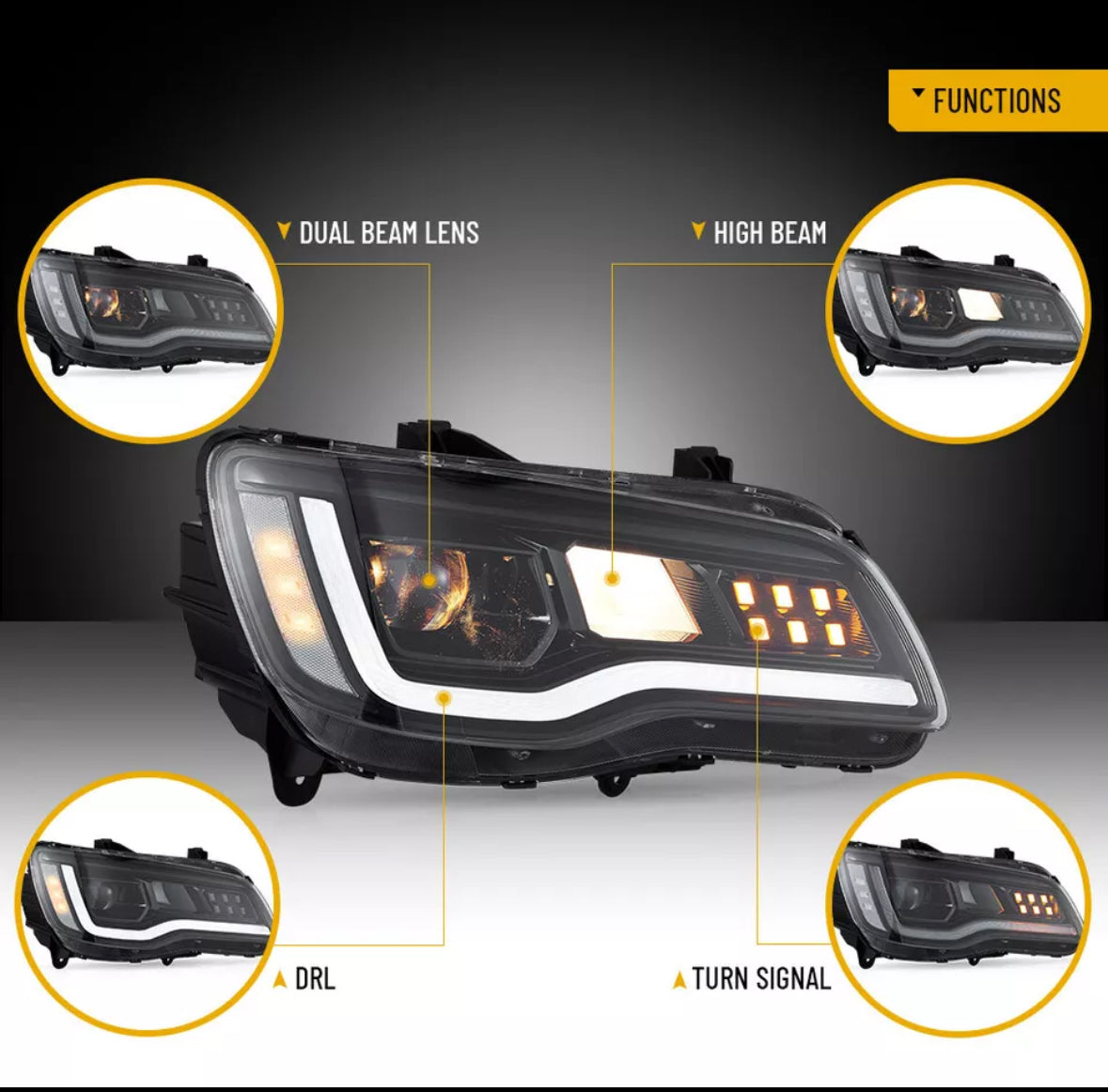 2011-2023 Chrysler 300 RGBW Flow Series LED DRL Prebuilt Headlights