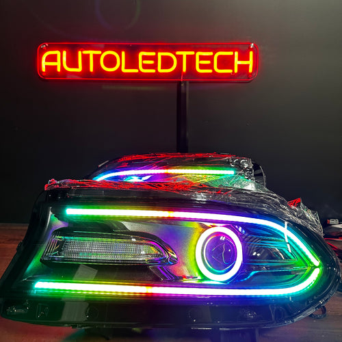 2015-2023 Dodge Charger RGBW Flow Series Halo LED DRL Prebuilt Halo Headlights