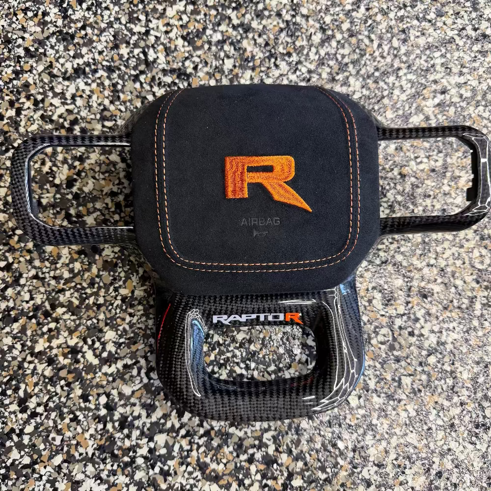 2021-2026 Ford Raptor R Black/Orange Alcantara Airbag Cover - IN STOCK