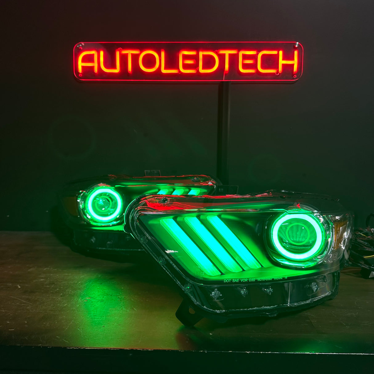 2015-2022 Ford Mustang Flow Series RGBW LED DRL Halo Prebuilt Headlights