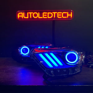 2015-2022 Ford Mustang Flow Series RGBW LED DRL Halo Prebuilt Headlights