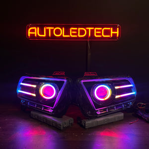 2010-2014 Ford Mustang RGBW Flow Series LED DRL Halo Prebuilt Headlights