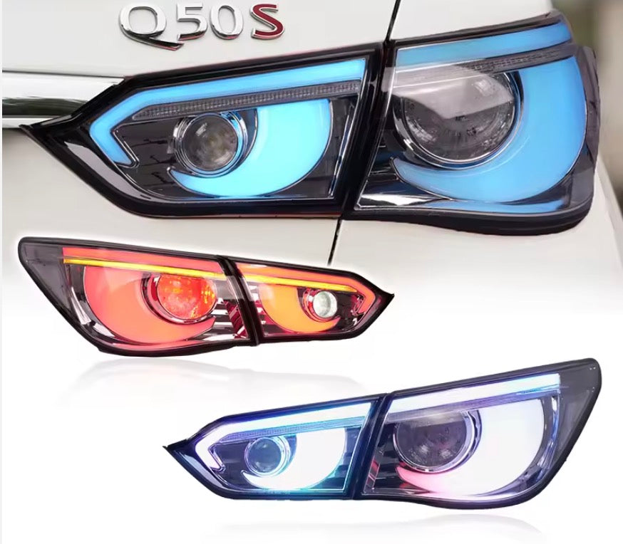 2014-2017 Infiniti Q50 Clear RGB Flow LED Tail Lights - AutoLEDTech.com