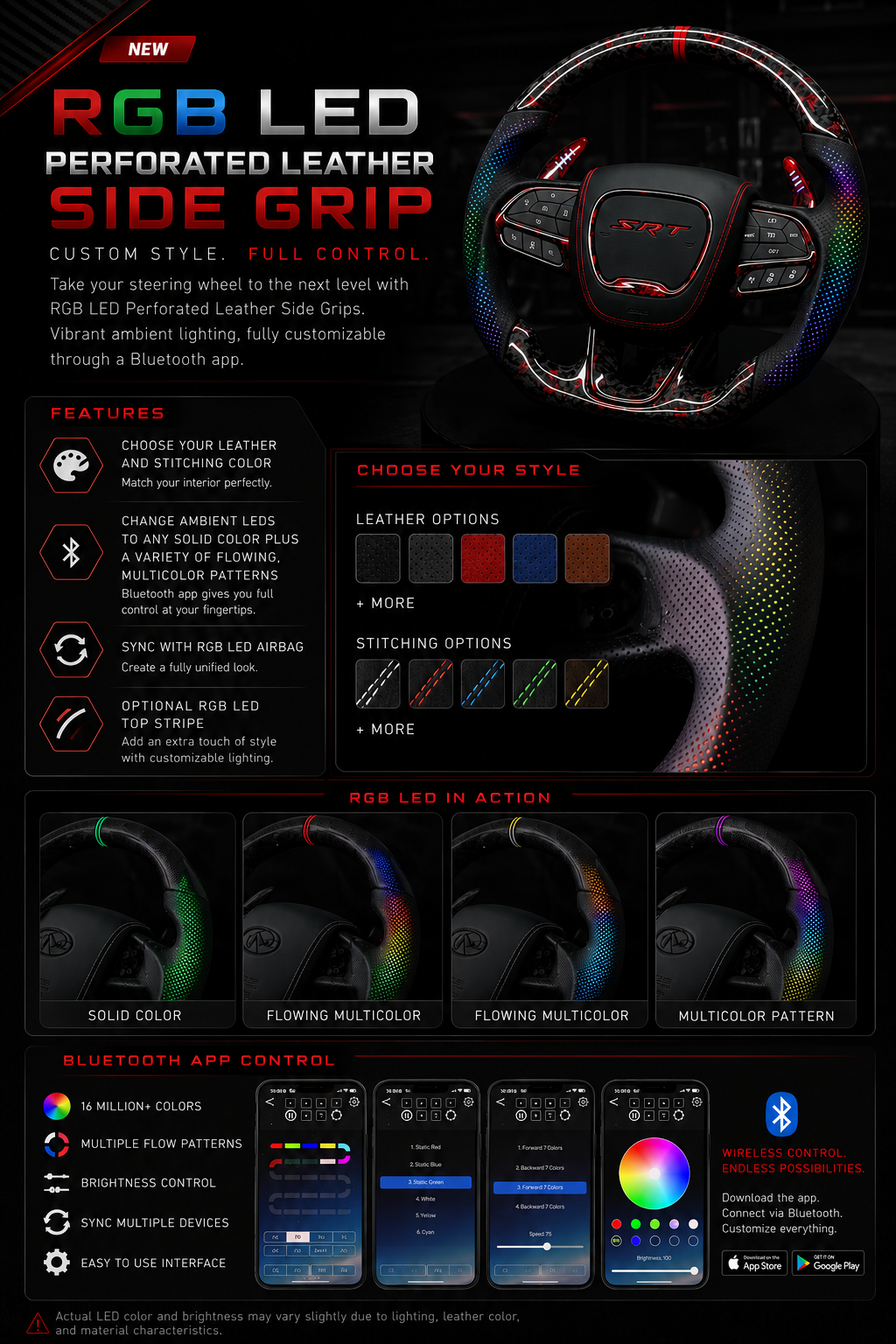 2015-2023 Dodge Charger Challenger Custom Carbon Fiber LED Steering Wheel - AutoLEDTech.com