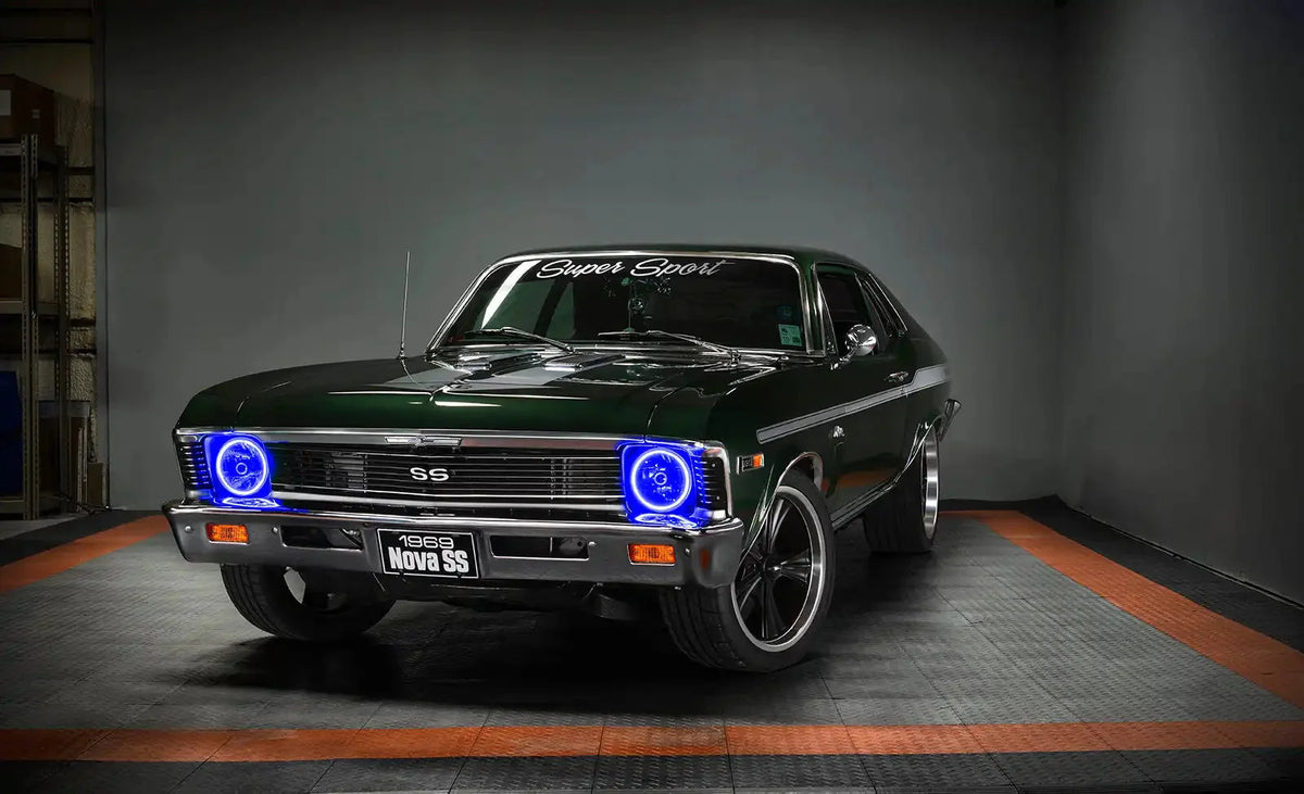 7 inch sealed beam halo installed with blue halos on