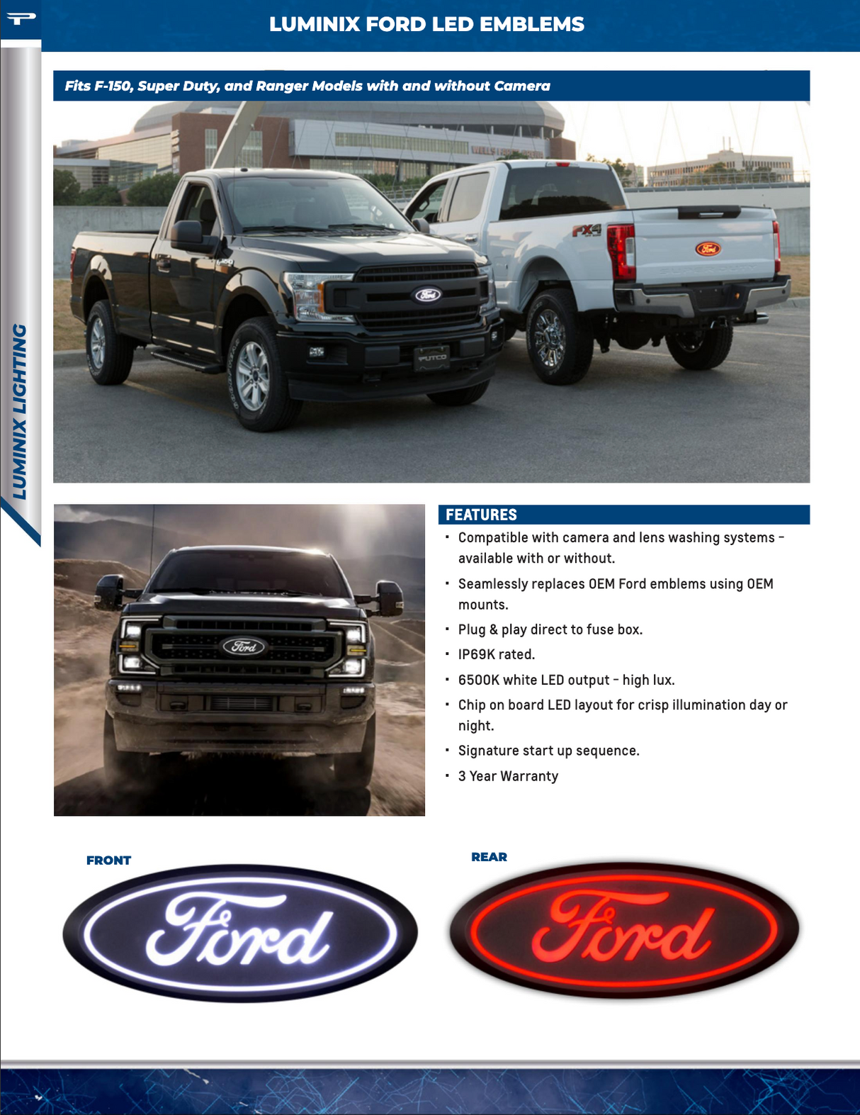 17-25+ Ford Super Duty Illuminated Red LED Ford Rear Tailgate Emblem Logo - ANIMATED STARTUP