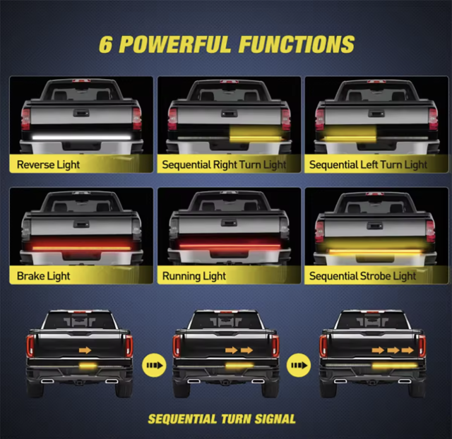 LED Tailgate Light Bar Sequential Brake/Reverse/Turn Signal - Fits Any Truck
