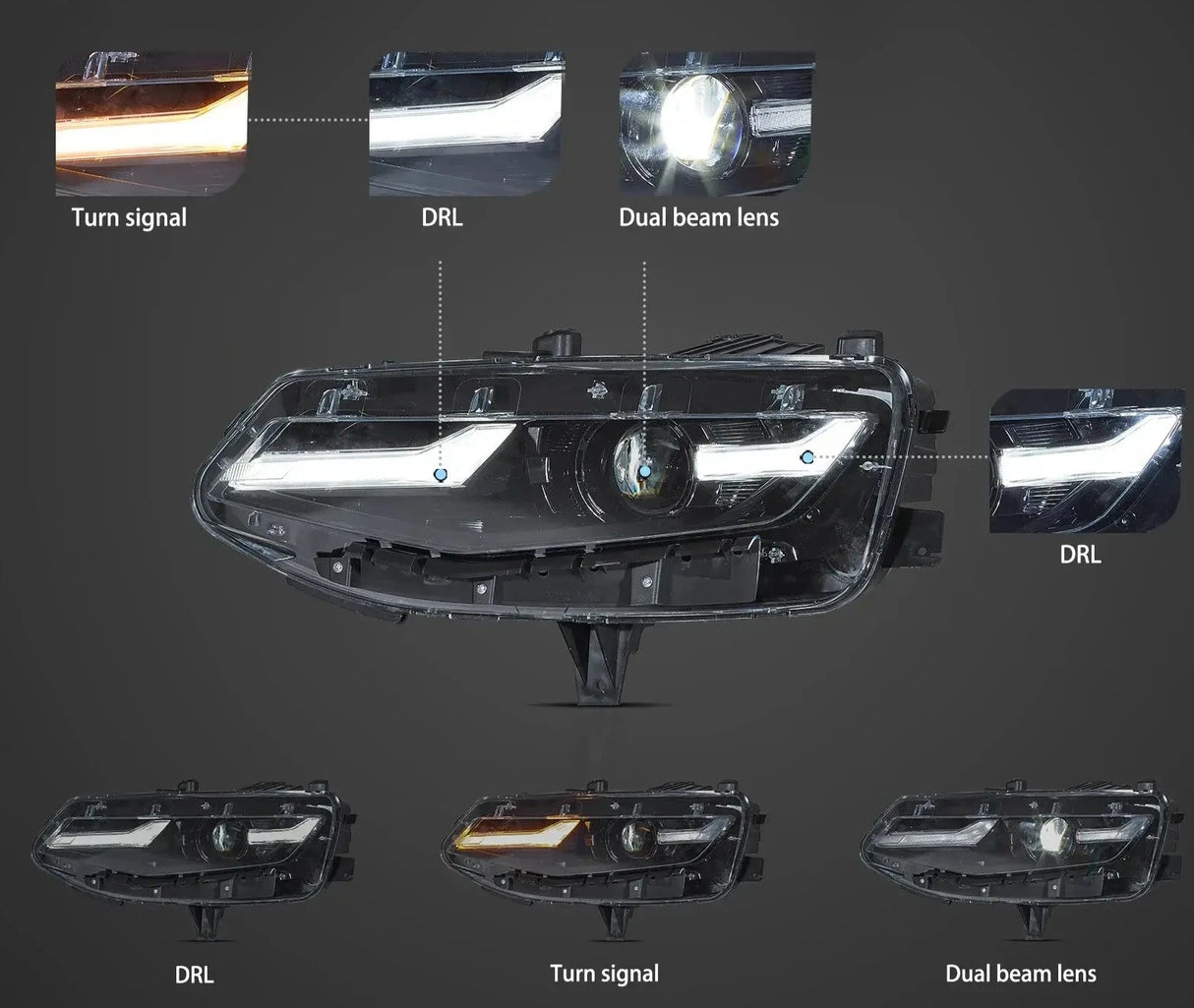 2019-2024 Chevrolet Camaro LS LT LED DRL Replacement Left Right Headlight Assemblies