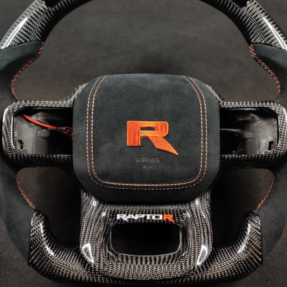 2021-2026 Ford Raptor R Black/Orange Alcantara Airbag Cover - IN STOCK