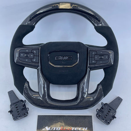 2020-2026+ GMC Sierra 1500 2500 HD Custom Carbon Fiber Steering Wheel - AutoLEDTech.com