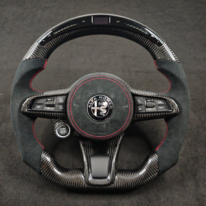 2017-2021 Alfa Romeo Stelvio Giulia Custom Carbon Fiber Steering Wheel - AutoLEDTech.com