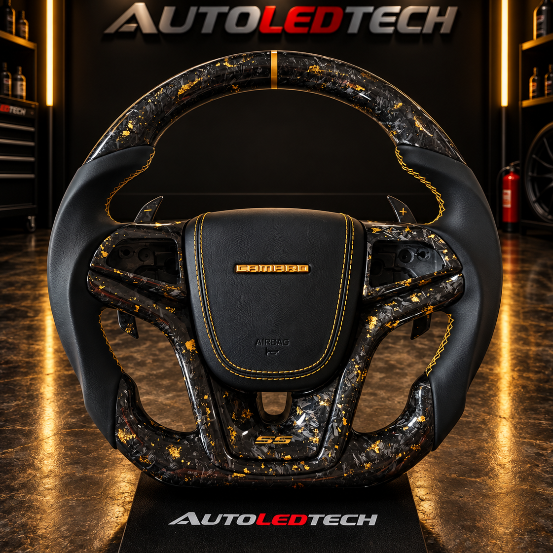 2012-2015 Chevrolet Camaro Custom Carbon Fiber Steering Wheel - AutoLEDTech.com