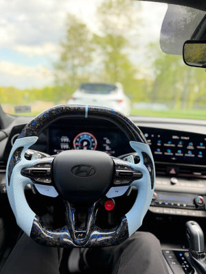 2019-2026+ Hyundai Veloster/Elantra N Custom Carbon Fiber Steering Wheel - AutoLEDTech.com