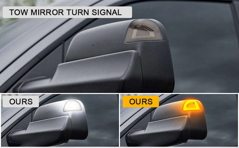 2009-2024 Ram 1500 2500 HD Smoked White Amber LED Tow Mirror Lights - AutoLEDTech.com