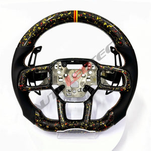 2015-2023 Ford Mustang magnetic paddle shifters installed on forged carbon steering wheel