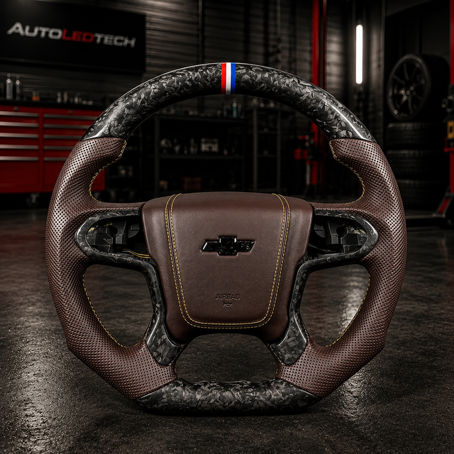 2014-2020 Chevy Silverado Tahoe Custom Carbon Fiber Steering Wheel - AutoLEDTech.com