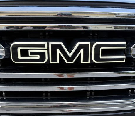 2019-2027 GMC Sierra Canyon Yukon White/Amber Illuminated LED Badge Emblem Logo - AutoLEDTech.com