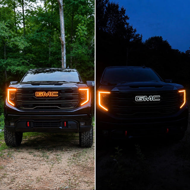 2019-2027 GMC Sierra Canyon Yukon White/Amber Illuminated LED Badge Emblem Logo - AutoLEDTech.com