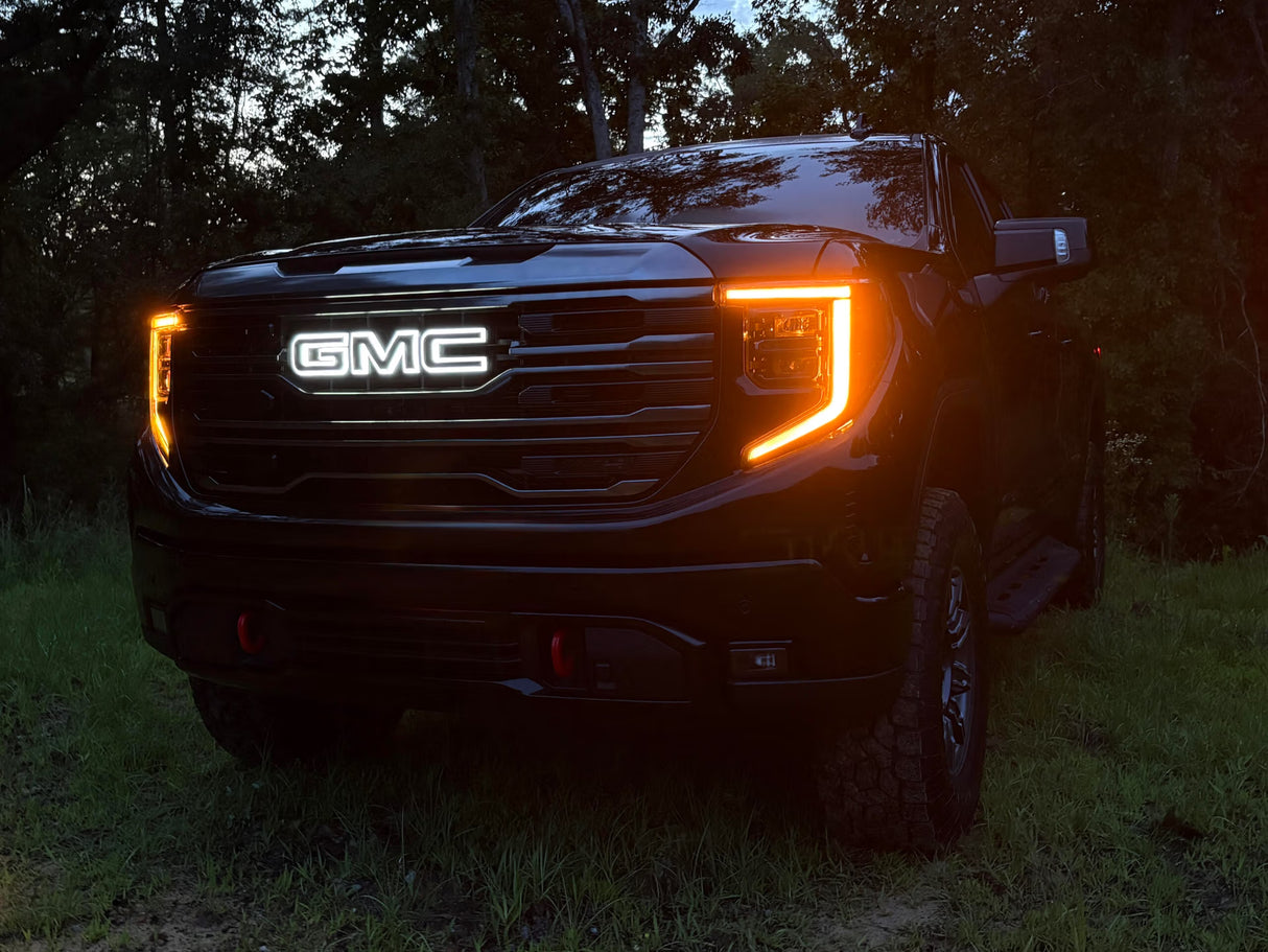 2019-2027 GMC Sierra Canyon Yukon White/Amber Illuminated LED Badge Emblem Logo - AutoLEDTech.com
