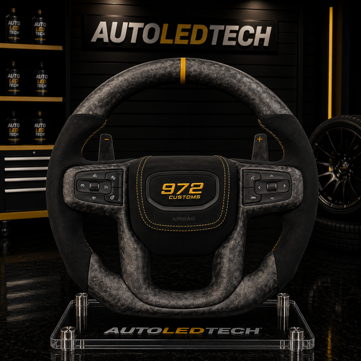 2020-2027+ GMC Sierra 1500 2500 HD Custom Carbon Fiber Steering Wheel - AutoLEDTech.com