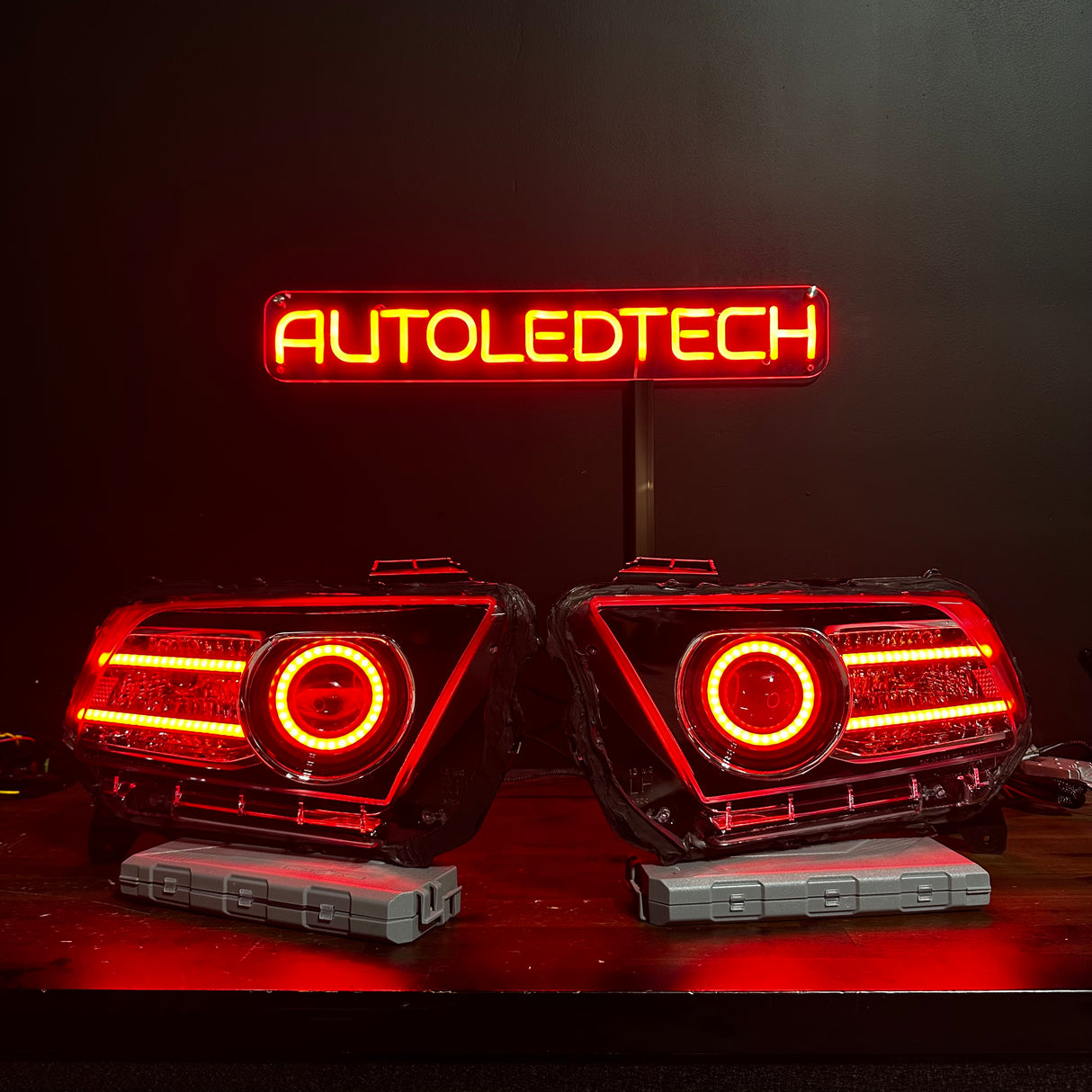 2010-2014 Ford Mustang RGBW Flow Series LED DRL Halo Prebuilt Headlights