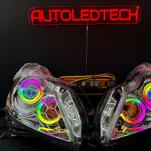 2010-2015 Infiniti G37/G25/Q40 Sedan RGBW Color-Chasing LED Halo Prebuilt Headlights (Flow Series)