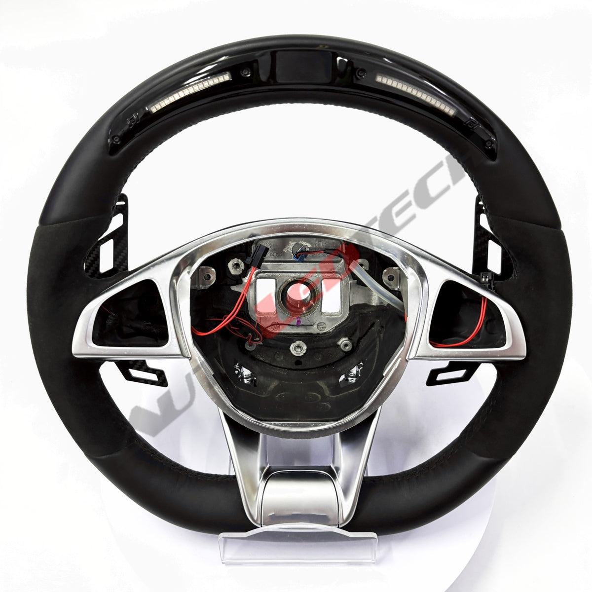 Mercedes-Benz AMG magnetic paddle shifters installed on carbon fiber LED steering wheel