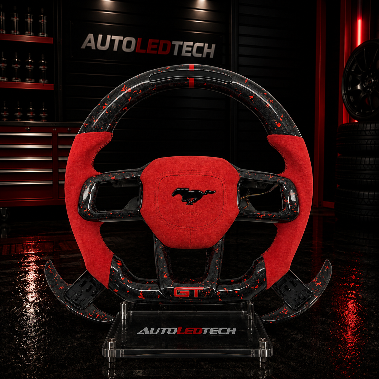 2024-2027+ Ford Mustang S650 Carbon Fiber LED Steering Wheel - AutoLEDTech.com