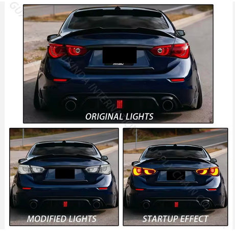 2014-2017 Infiniti Q50 Chrome Black Red Clear Lens Tail Lights - AutoLEDTech.com