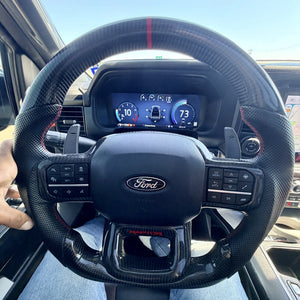 2021-2026+ Ford F150 & Raptor Custom Carbon Fiber LED Steering Wheel - AutoLEDTech.com