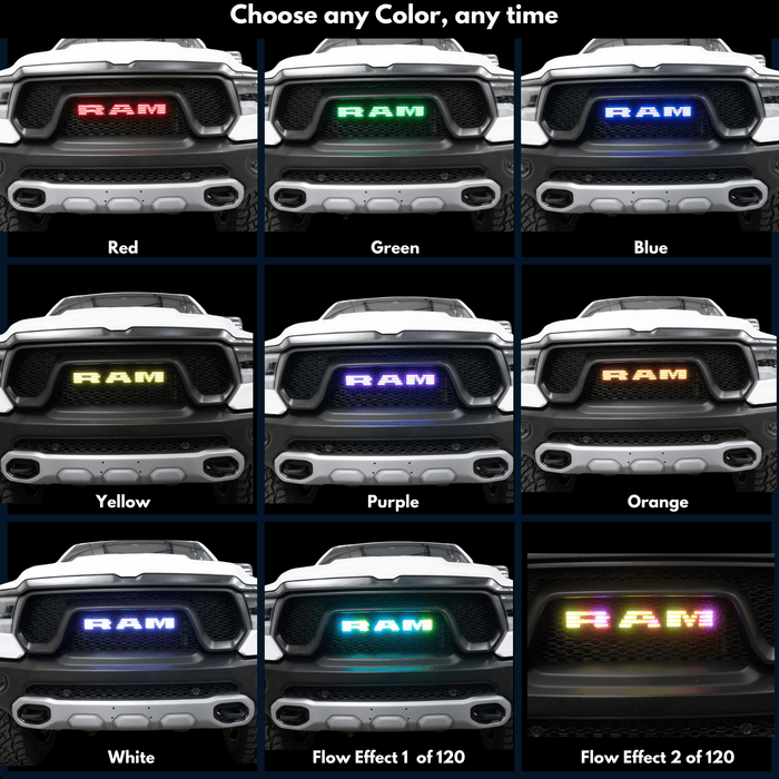 2019-2024 RAM Flow Series RGBW LED Illuminated Badge Emblem Logo