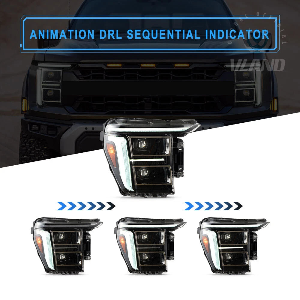 21-23 Ford F150 24+ Style White/Amber LED DRL Headlights