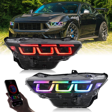 2024-2026+ Ford Mustang S650 RGB Flow Series LED DRL Headlights (old) - AutoLEDTech.com
