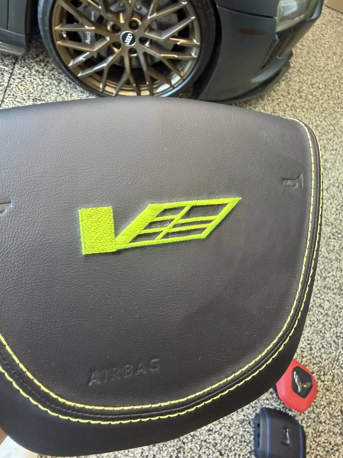 2009-2015 Cadillac CTS-V V2 Black/Lime Green Leather Airbag Cover - IN STOCK
