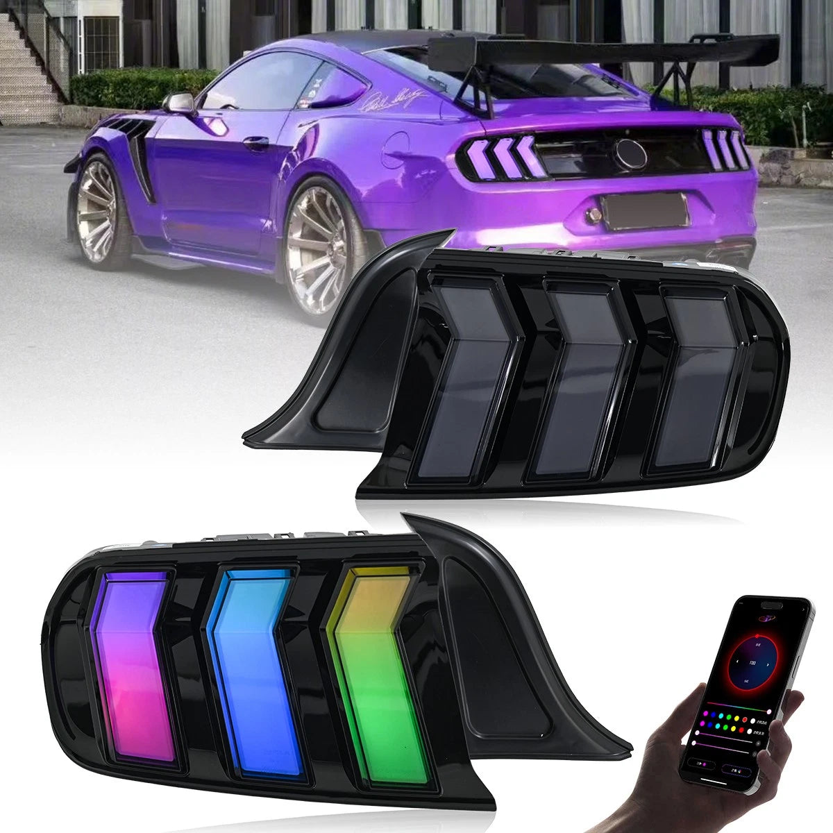 2015-2023 Ford Mustang S550 RGB Flow Smoked Clear LED Tail Lights